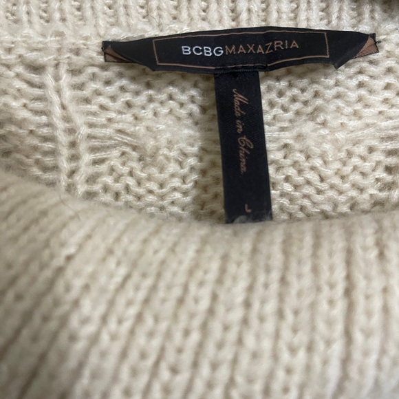 BCBG MaxAzria Sweater Size Large Cream Chunky Knit Short Sleeve Top - Picture 10 of 11